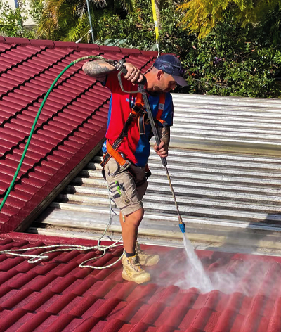 Roof being cleaned on a Brisbane home