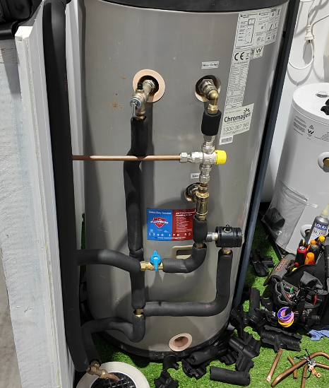 Hot water system valves and pipework