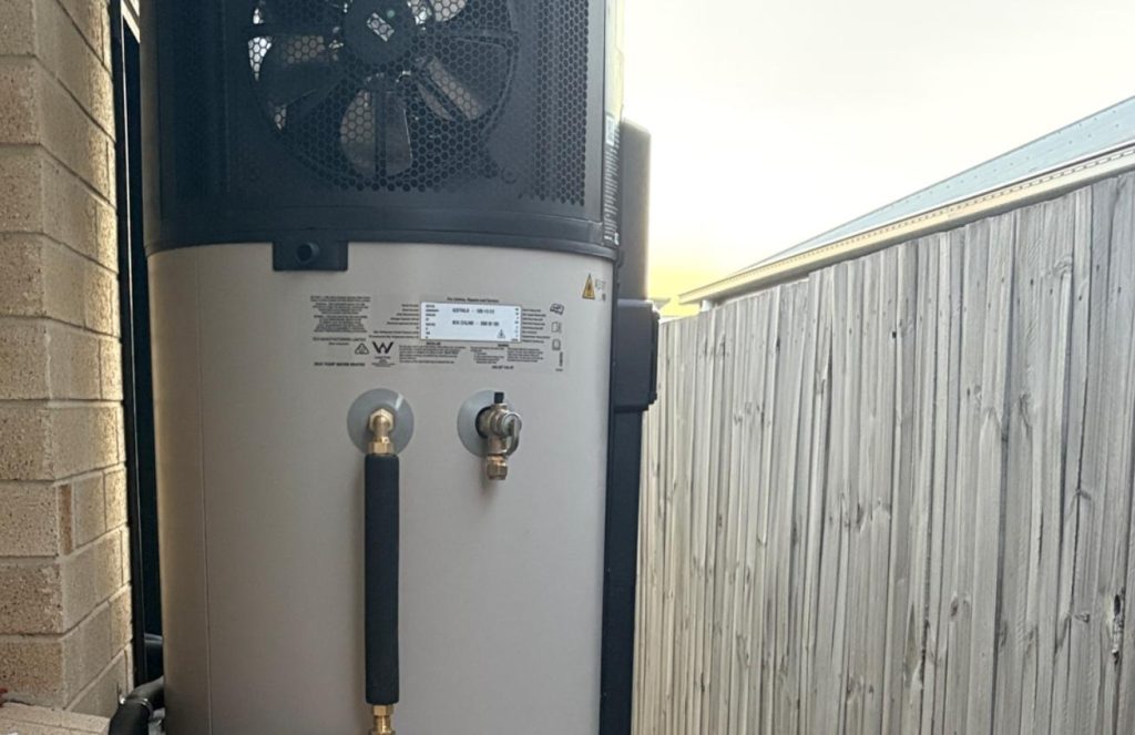 Heat pump hot water system installed by The Plumbing Gang
