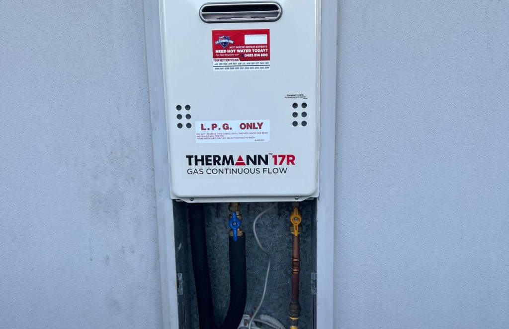 Thermann gas continuous flow hot water unit serviced by The Plumbing Gang
