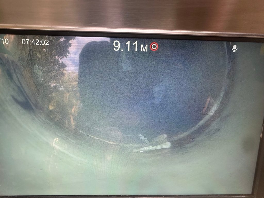 Camera view inside a relined waste water pipe
